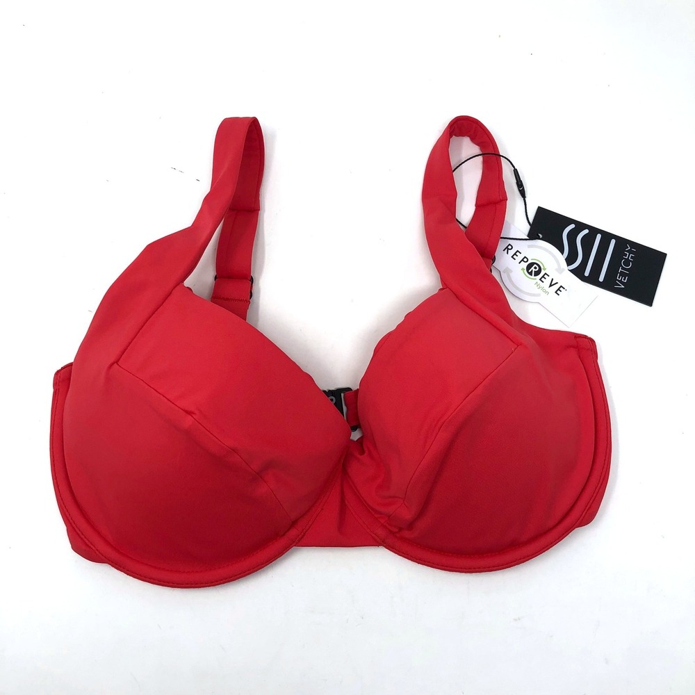 Vetchy Bikini Top Womens DD Red Underwire Repreve Recycled Swim Suit Beach NWT